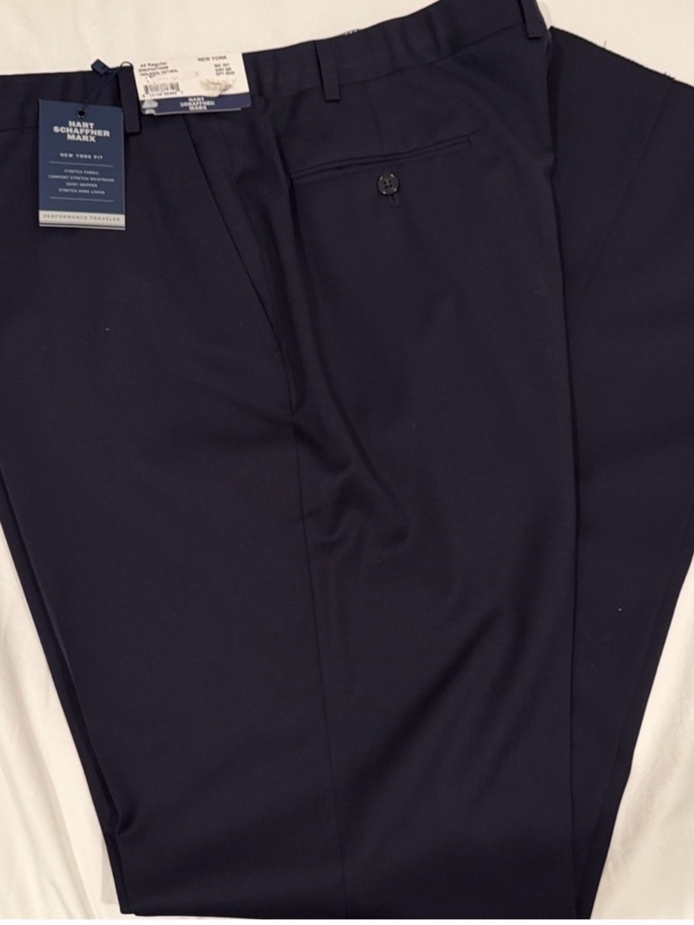 NWT Hart Schaffner Marx 100% Wool Navy  Flat Front Pants Size 44 unhemmed $125